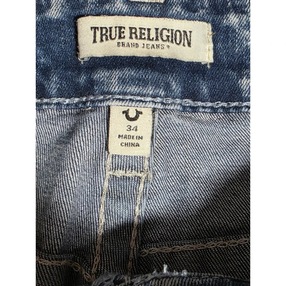 True Religion Bobbi Baggy Jeans Mens 34 Acid Wash Blue Wide Leg Denim 207659